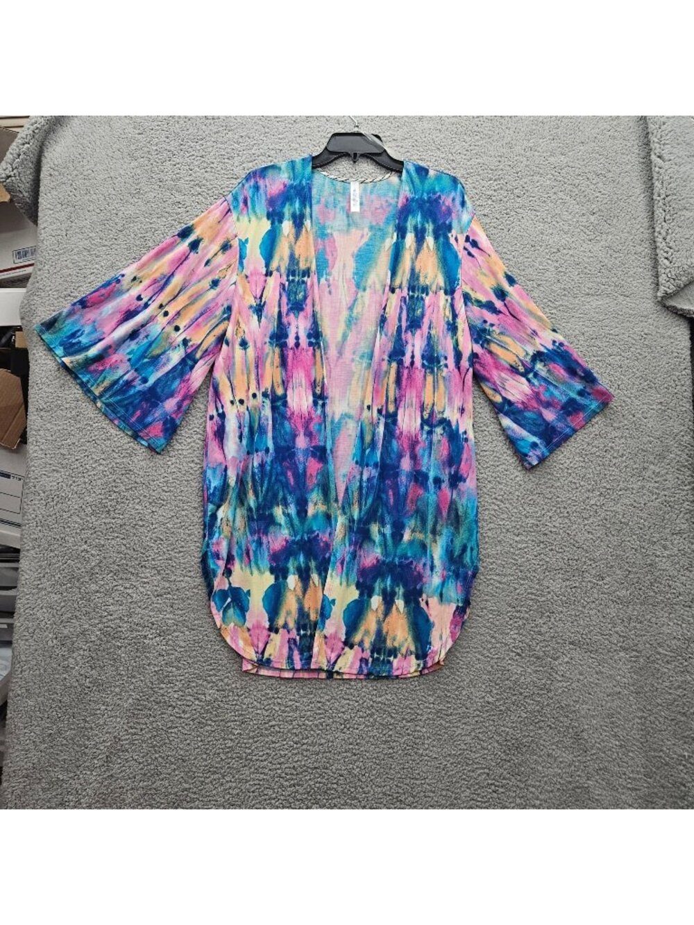 Paisley Grace Tie-Dye Open Front Kimono Cardigan 3/4 Sleeves Womens XL Light